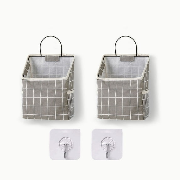 2 Pack Wall Hanging Storage Bags Closet Hanging Storage for Pocket Fabric Organizer Bags Hanging Baskets for Bedroom Bathroom Kitchen(Grey Plaid)