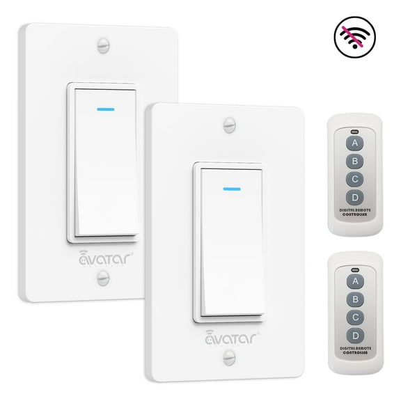 2 Pack Wall Light Switch with Remote Control Single Pole One-Way Wall Switch 2.4G Bluetooth Wireless Remote Neutral Wire Required