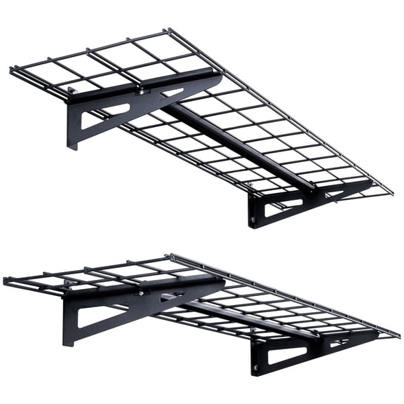 2-Pack Wall Mount Garage Shelves, 4 ft x 1 ft Metal Storage Racks, 400 lbs Total Weight Capacity - Sturdy for Garage & Shed