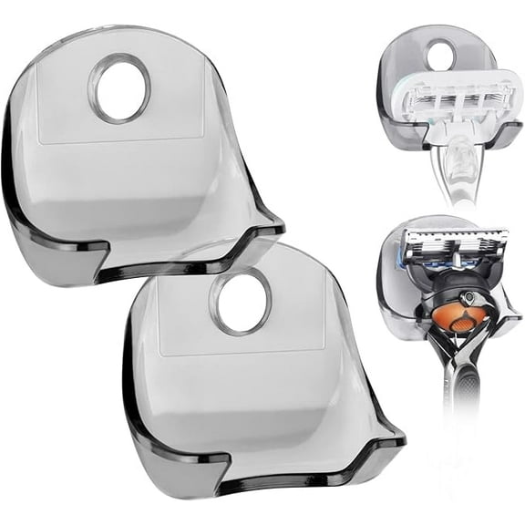 2 Pack Wall Mount Razor Holder for Shower Wall, Self Adhesive Shaver Bathroom Hooks Hanger Compatible with Gillette Venus Platinum, Fusion 5 Proshield & Proglide, Mach 3 Classic (Grey)