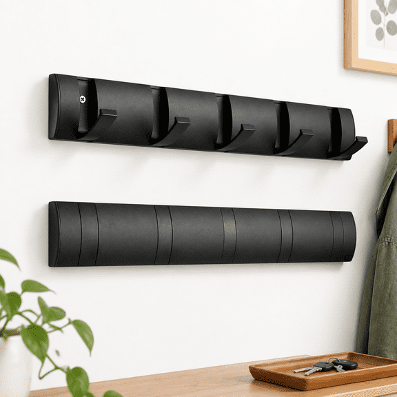 2 Pack Wall Mounted Coat Rack 5 Foldable Hooks Black
