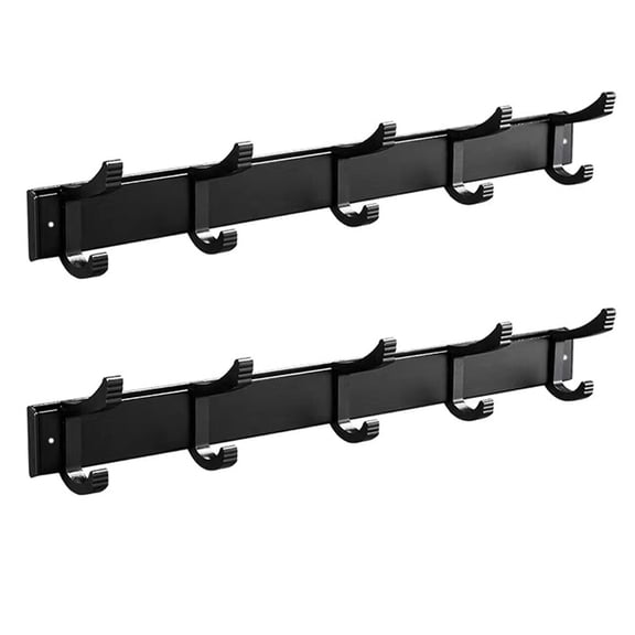2-Pack Wall Mounted Coat Rack，Heavy Duty Aluminum Coat Hooks with 10 Sliding Double Hooks Coat Hanger, Modern Black Coat Hook Rails Wall Hook Rack for Entryway，Kitchen，Bathroom，Closet