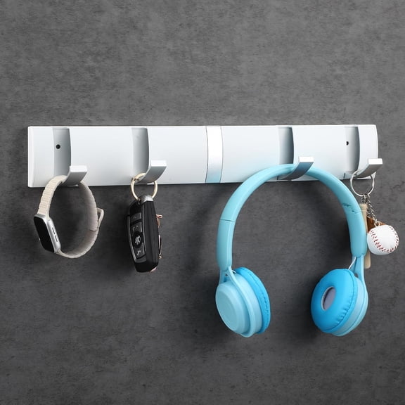 2 Pack Wall Mounted Coat Rack with Retractable Hooks, Aluminum Floating Rail for Entryway Bathroom