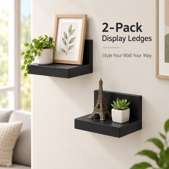2-Pack Wall-Mounted Display Ledges with 4 Medium Adhesive Strips, Damage-Free Hanging Floating Shelves for Lightweight Indoor Decor, White