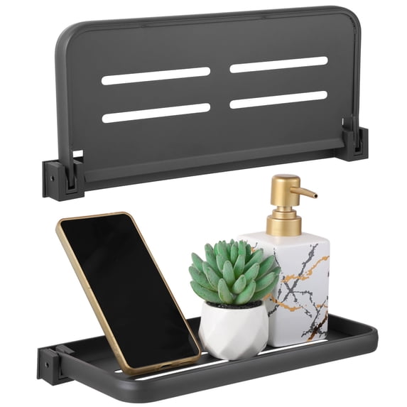 2 Pack Wall-Mounted Foldable Shelf for Bathroom & RV – Aluminum Storage Rack with Partition & Edge, Space-Saving Organizer for Phones, Books & Toiletries, Easy Install