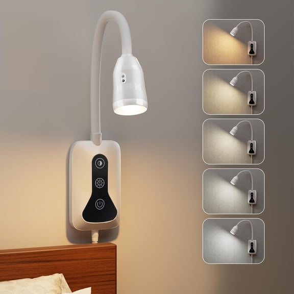 2 Pack Wall Mounted Headboard Reading Light, LED Dimmable Touch Control, Adjustable Neck, Ideal for Bedside, Office, or ReadingWhite