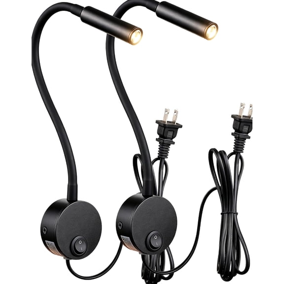 2-Pack Wall Mounted LED Reading Light for Bedroom Headboard, 25 Focused 4.92ft, Black, 3000k Warm