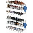 thumbnail image 1 of 2 Pack Wall Mounted Shoe Rack, 3 Tier Hanging Shoe Rack Holds 24 Pairs, 17"-30"Adjustable Heavy Duty Metal Shoe Organizer Holder with 4 Storage Hooks, Space Saving for Closet Entryway Doorway（White), 1 of 14