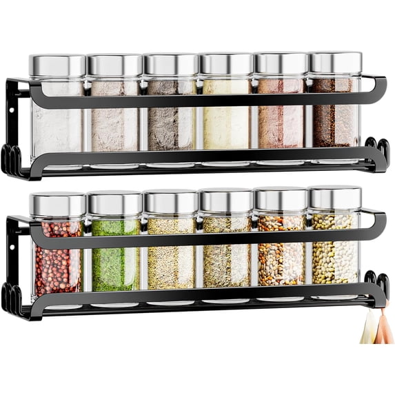 2 Pack Wall Mounted Spice Rack with 8 Hooks, Spice Organizer Shelf for ...