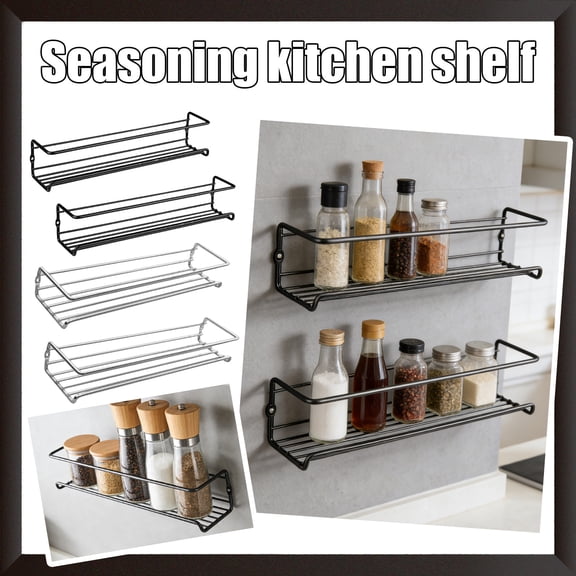 2 Pack Wall Mounted Spice Rack Organizer, Metal Wire Hanging Storage Shelf for Kitchen Cabinet Door & Pantry, Space Saving Condiment Holder (11.4" x 2.5")