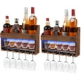 thumbnail image 1 of 2 Pack Wall Mounted Wine Rack, Wood LED Wine Glass Rack, Bar Shelves, Wine Glass Holder Wall Mounted, Floating Bar Shelves for Kitchen, Dining Room, Home, Bar, 1 of 7