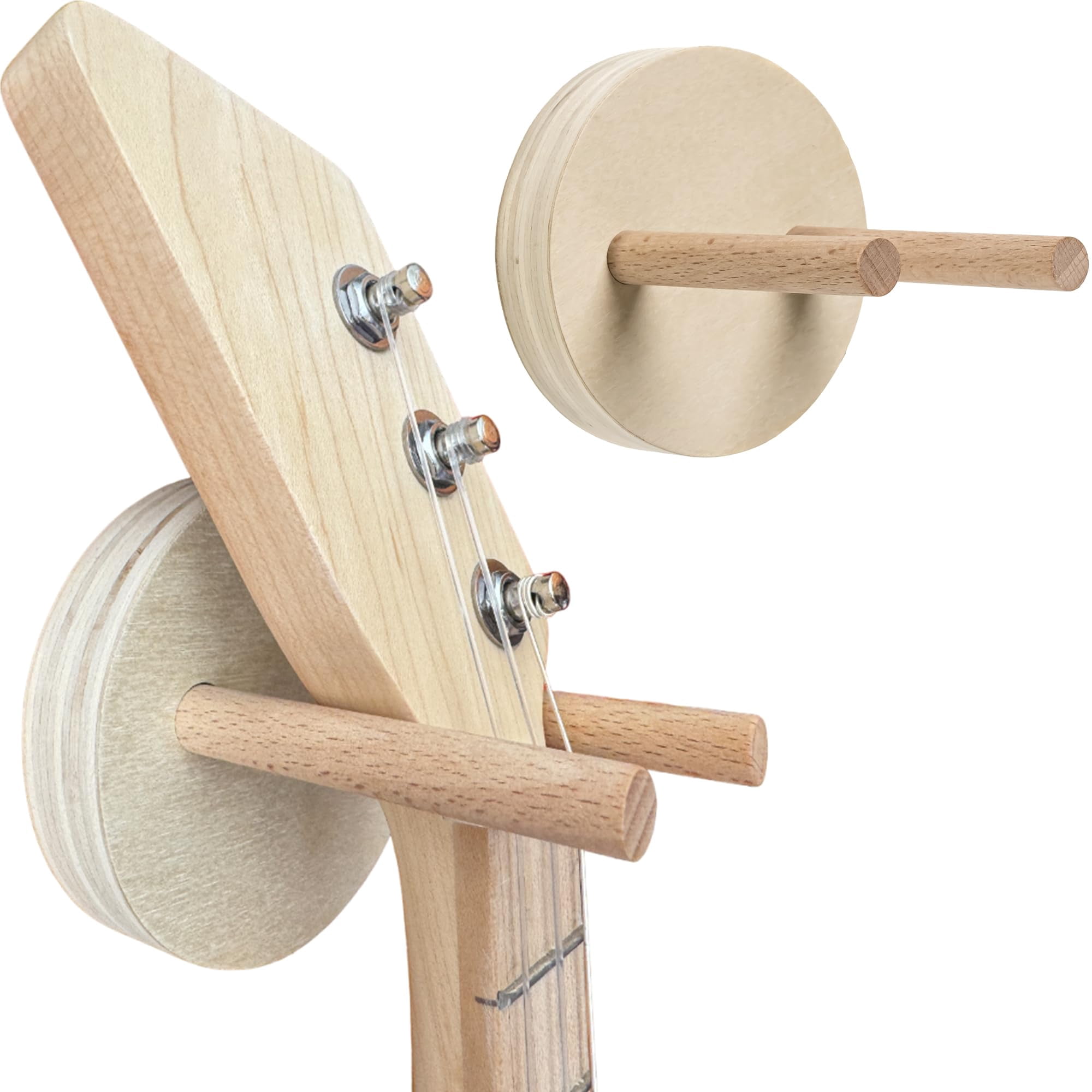 [2 Pack] Wall Mounts For Mini Guitars & Ukuleles - Wooden Hooks With Mounting Hardware Install In Minutes And Hang Confidence