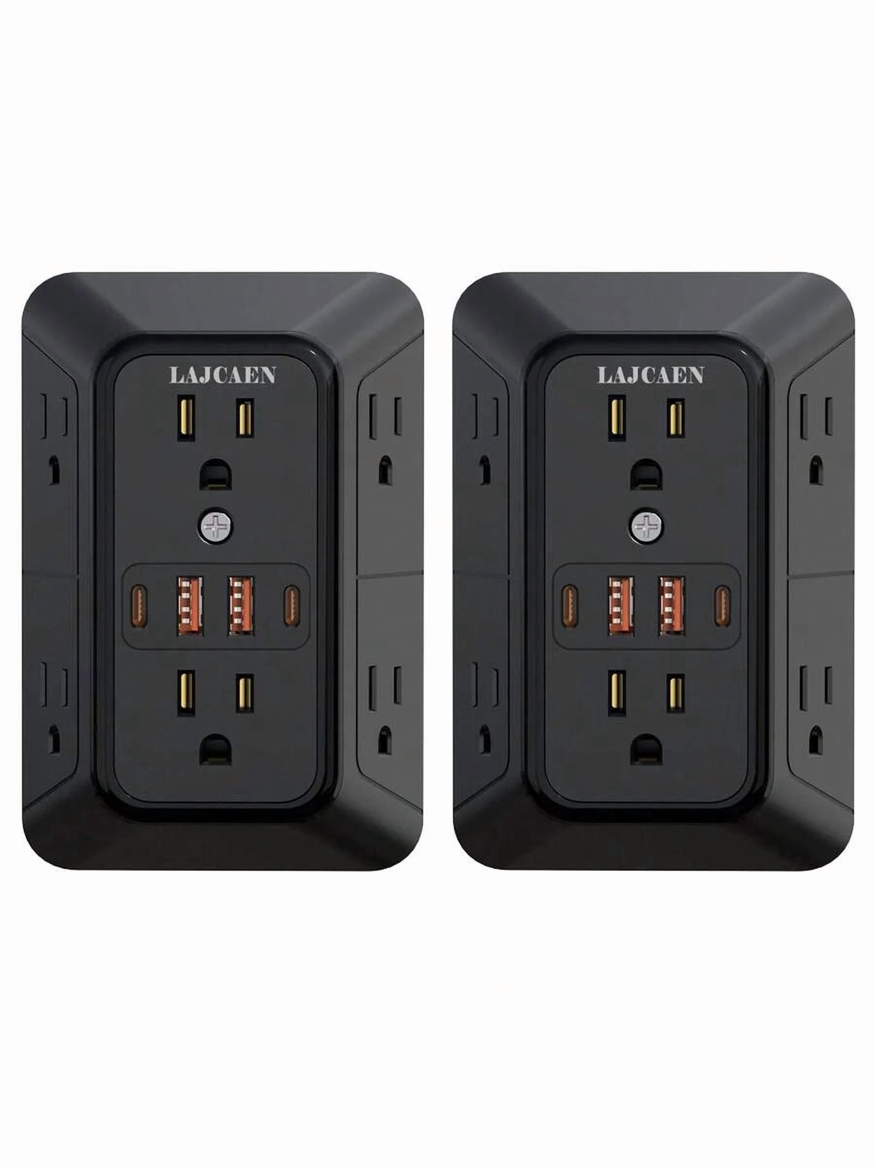 2 Pack Wall Outlet Extender - 6 AC Outlets & 4 USB Charger (2 USB C Ports), 1050J Surge Protector Power Strip, 3-Side Space Saving Design, Wall Mountable For Home, Dorm, Office Essentials