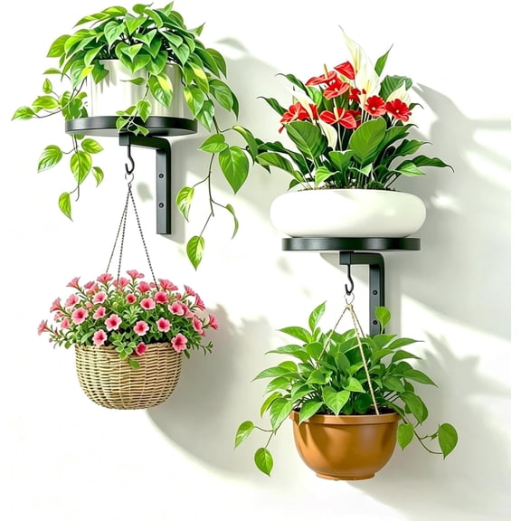 Wall Plant Holder Plant Hangers Shelves Wall Mounted Indoor (2 PCS, black)