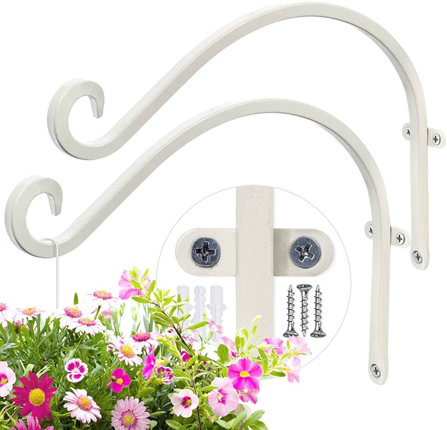 Creamy White 12-Inch Heavy Duty Wall Plant Hooks, 2-Pack