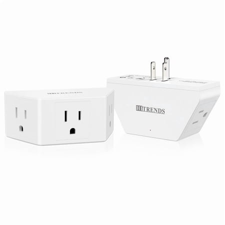 HITRENDS 2-Pack Small Outlet Extender, Triple Plug Wall Adapter, 3-Outlet Trapezoid Splitter, 15 amp/1875W, White for Home Office Travel