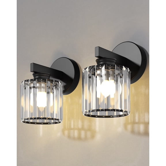 GPED 2 Pack Wall Sconces, Crystal Wall Sconces Light, Hardwired Modern Sconces Wall Lights, E26 Socket, Bulbs Included, Wall Lamps for Bedroom,Living Room,Hallway,Entryway(Black)