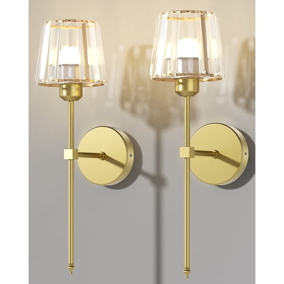 2 Pack Wall Sconces,Long Crystal Wall Lights,Wall Lamps with Fabric for Bedroom Living Room Hallway Wall Decor