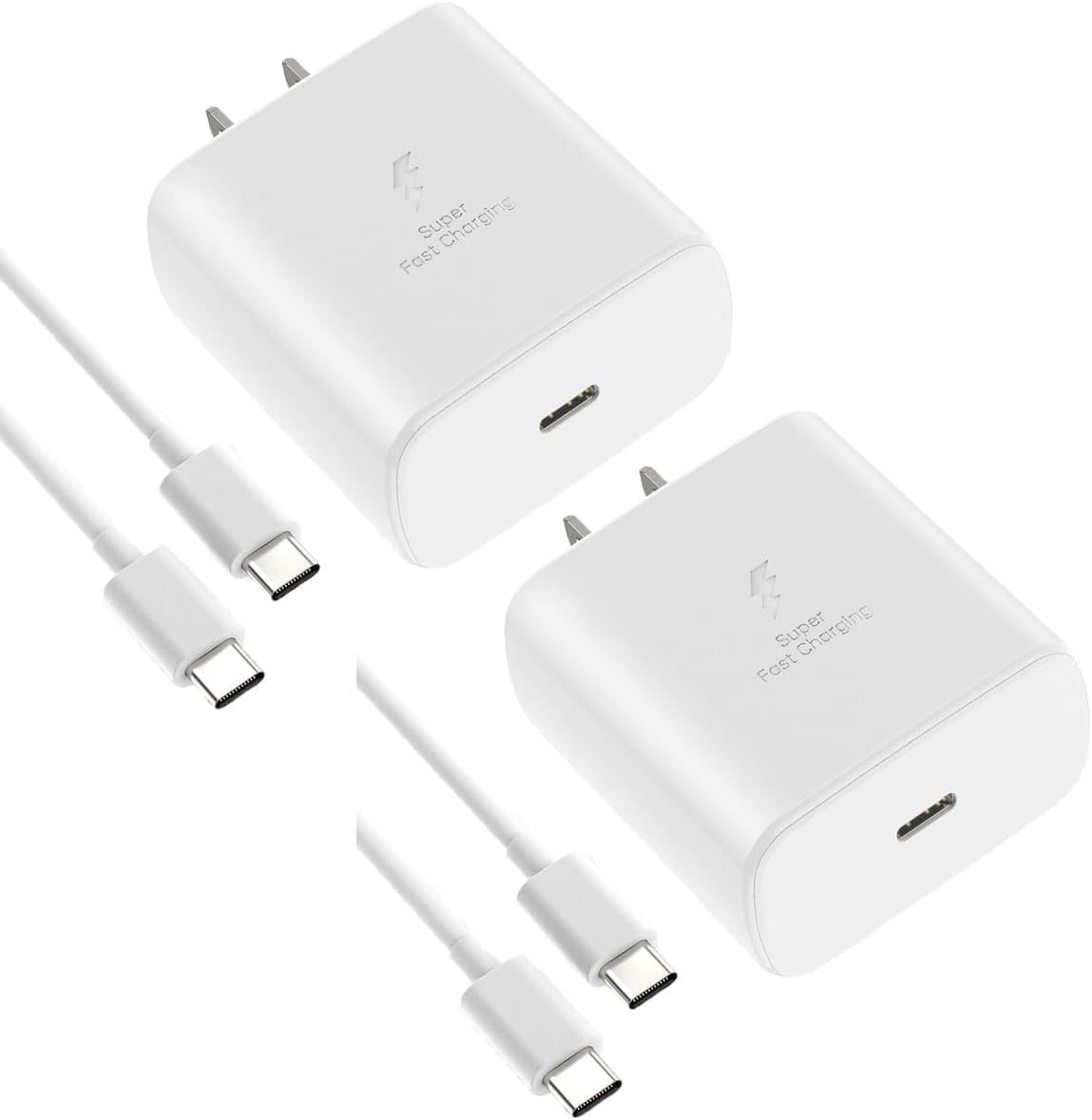 2 Pack Wall Type C Charger 25W USB-C Cube with C to C Cable Charging, Wall Combo Charger for Samsung Galaxy USBC Wall Charger 25W, Type-C Charging Cable for Fast Charging,White