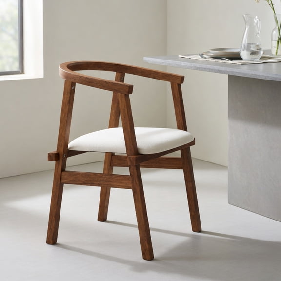 2-Pack Walnut & Beige Rubberwood Dining Chairs with Wrap-Around Arms, Breathable Polyester Fabric, 340 lb Capacity Modern Comfort Dining Seating