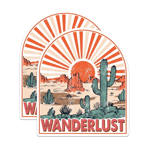 (2 Pack) Wanderlust Desert Stickers - Traveler Adventure Adventurer Sticker - 5 Inches On Longest Side - Premium Vinyl - for Cars, Trucks, Skateboards, Laptops - Made in USA - BMCS0741