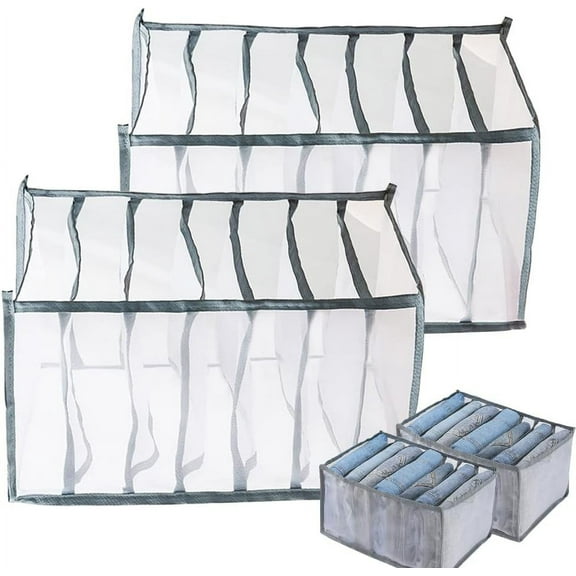 2 Pack Wardrobe Clothes Organizer, Drawer Organizer for Clothing, 7 Grids Clothing Storage Bins,Closet Organizers and Storage, Mesh Separation Box for Thin Jeans, Trousers, T-shirts, Skirts