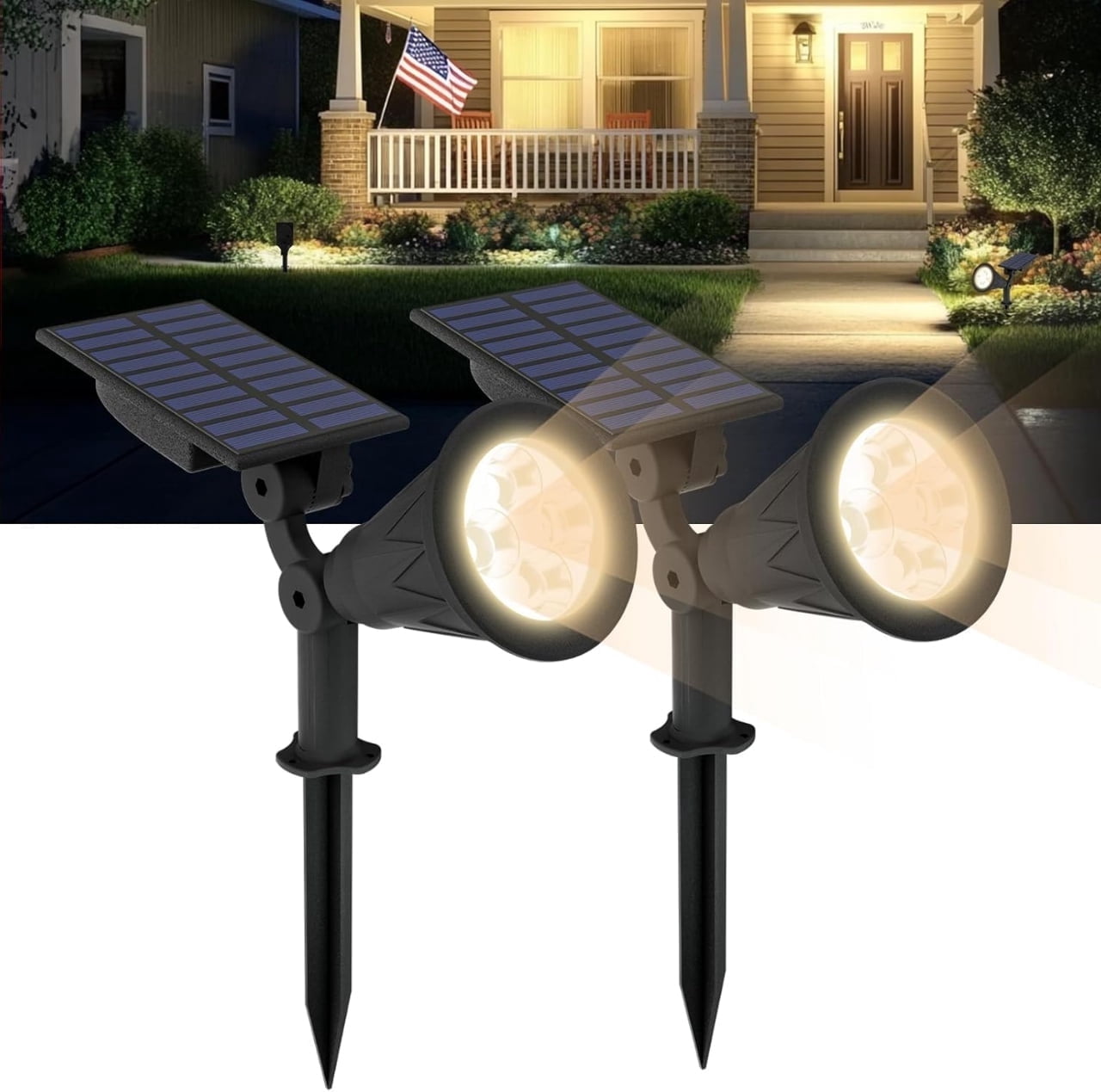 2-Pack Warm White Solar Spotlights 180-Degree Adjustable Angle Outdoor ...