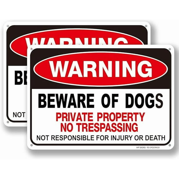 2 Pack Warning Beware of Dog Bilingual Sign 12"x 8" Metal Aluminum Signs For Outdoor & Indoor