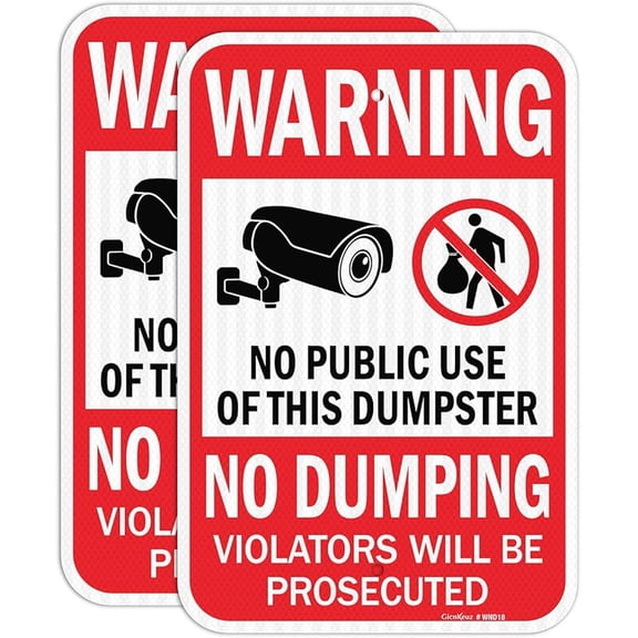 2 Pack Warning No Dumping Dumpster Not for Public use Sign, 8 x 12 Inches No Dumping - Video Surveillance Signs, Reflective Aluminum