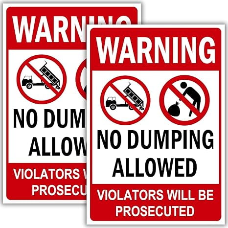 2 Pack Warning No Dumping signs - Violators will be Prosecuted Sign 12"x 8" Metal Aluminum Signs For Outdoor & Indoor