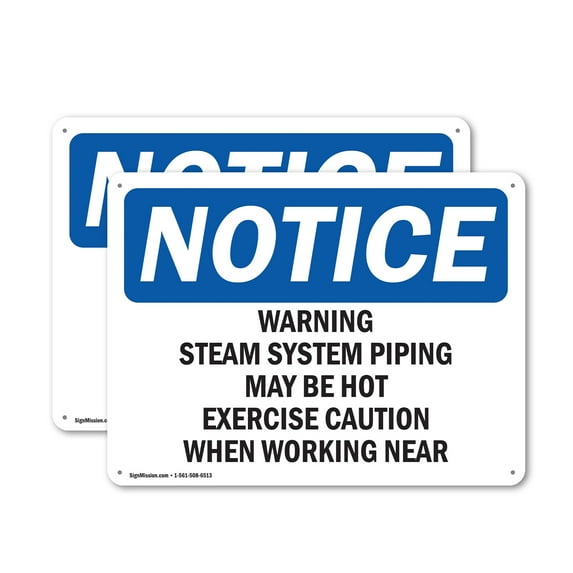 (2 Pack) Warning Steam System Piping May Be Hot Exercise OSHA Notice Sign 24 Inch X 18 Inch Indoor / Outdoor Rust-Free Aluminum Metal Signs for Workplace, Workshop, and Construction