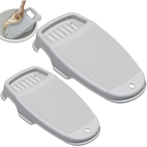 2 Pack Wash Board for Hand Washing Clothes, New Updated Washing Boards with Soap Holder and Non-slip Base, 2 Sizes Large Washboard for Laundry, Kitchen Sink (Grey)