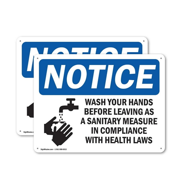 (2 Pack) Wash Your Hands Before Leaving In Compliance OSHA Notice Sign 24 Inch X 18 Inch Plastic Sign, Weather Resistant, UV Protected for Workplace, Business, and Construction Site,