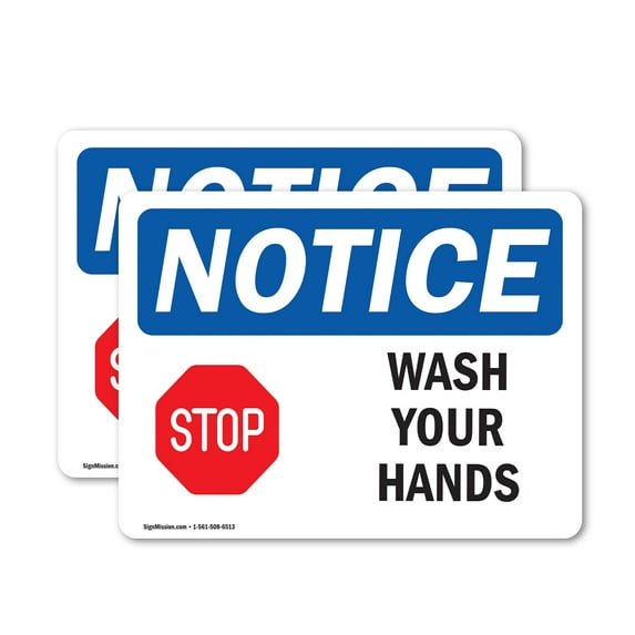 (2 Pack) Wash Your Hands OSHA Notice Sign 24 Inch X 18 Inch Vinyl Label Decal Sticker Weather Resistant, UV Protected for Workplace, Business, and Construction Site, Made in the USA