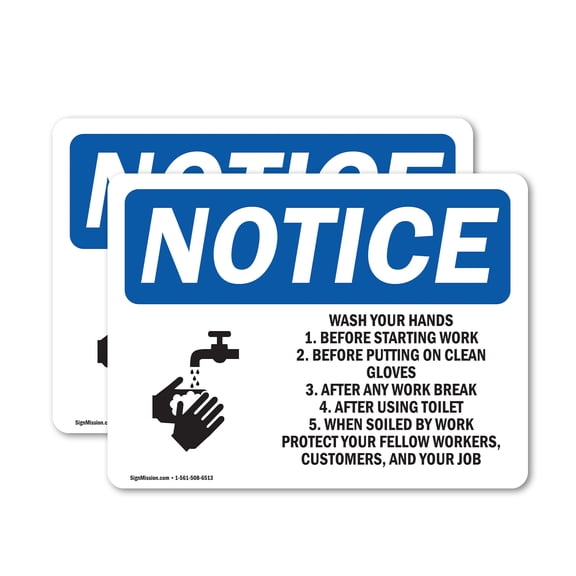 (2 Pack) Wash Your Hands 1. Before Starting Sign