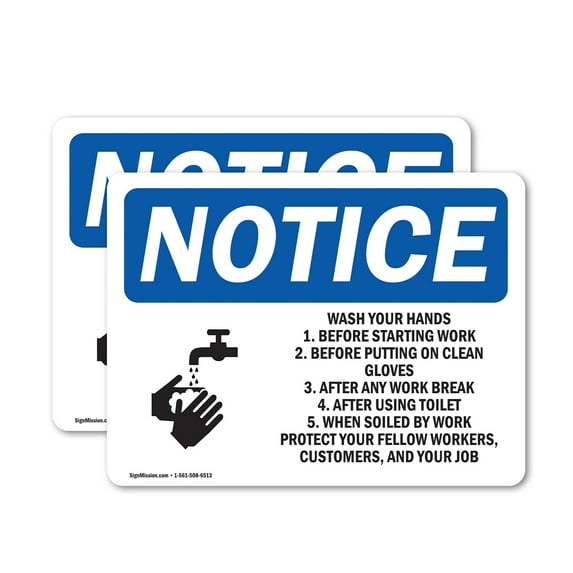 (2 Pack) Wash Your Hands 1. Before Starting Sign
