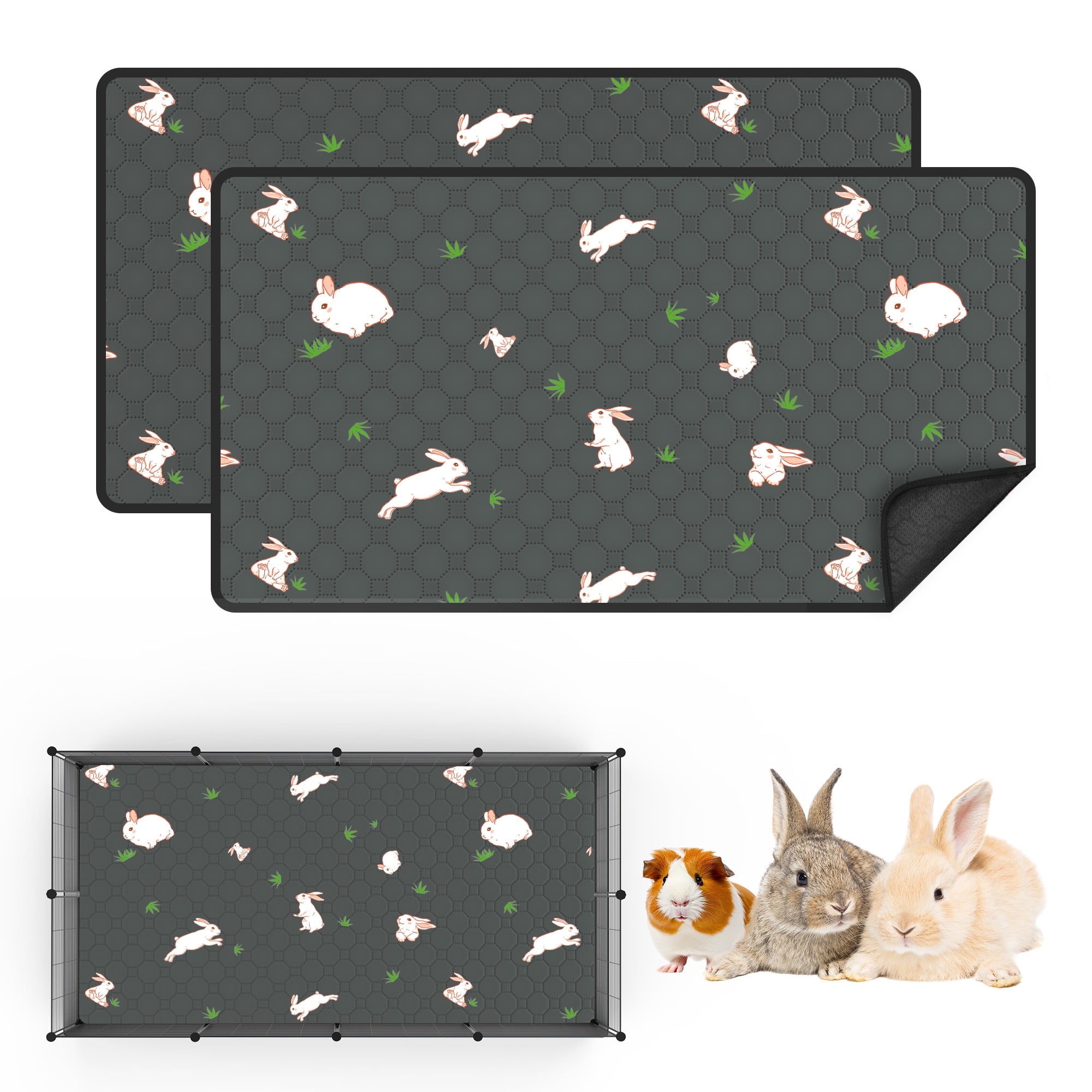 2 Pack Washable Guinea Pig Cage Liners for Midwest and C&C Cages, 56”x 28” Reusable Leakproof and Anti-Slip Guinea Pig Pee Pads, Fleece Liners for Hamster Rabbit