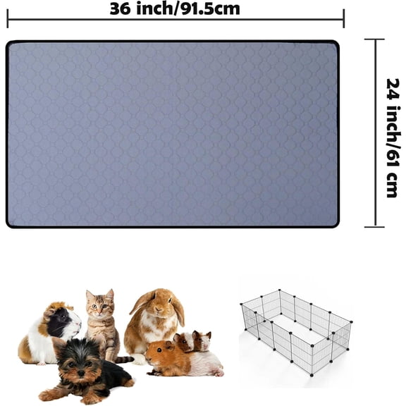2 Pack Washable Pee Pads for Guinea Pigs, Rabbit, Chinchilla - 24x36 Inch Reusable Waterproof Mat with Odor Control