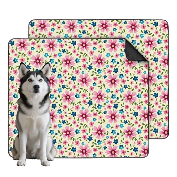 2-Pack Washable Puppy Pads, Reusable House Training Mats with High-Capacity Absorption and Durable Leak-Proof Barrier, Floral Design 35x41 Inch