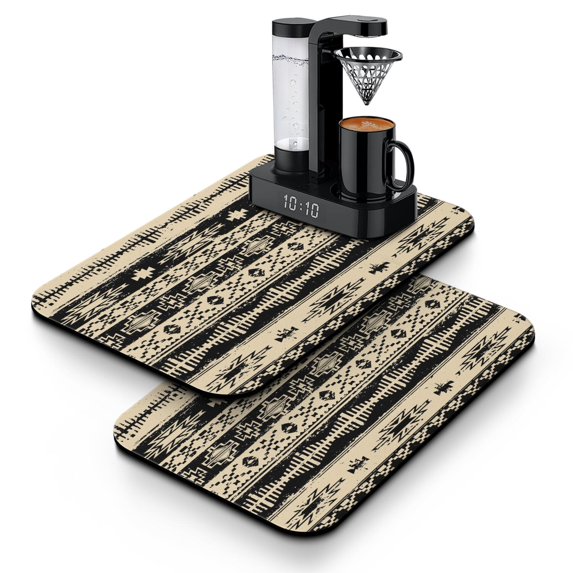 2 Pack Washable Rubber Bohemian Vintage Floral Dish Drying Mats for Kitchen Counter Home Large Coffee Bar Pad Accessories and Decor for Utensils Stemware (2pcs 19.5''x12'')