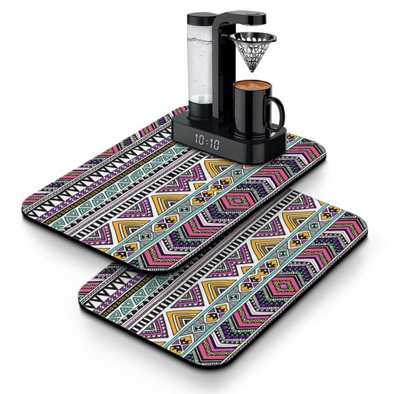 2 Pack Washable Rubber Bohemian Vintage Floral Dish Drying Mats for Kitchen Counter Home Large Coffee Bar Pad Accessories and Decor for Utensils Stemware (2pcs 19.5''x12'')