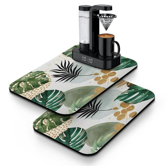 2 Pack Washable Rubber Bohemian Vintage Floral Dish Drying Mats for Kitchen Counter Home Large Coffee Bar Pad Accessories and Decor for Utensils Stemware (2pcs 19.5''x12'')