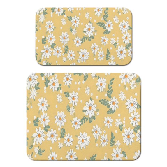 2 Pack Washable Rubber Daisy Cute Floral Dish Drying Mats for Kitchen Counter Home Large Coffee Bar Pad Accessories and Decor for Utensils Stemware (2pcs 18''x24''+19.5''x12'')
