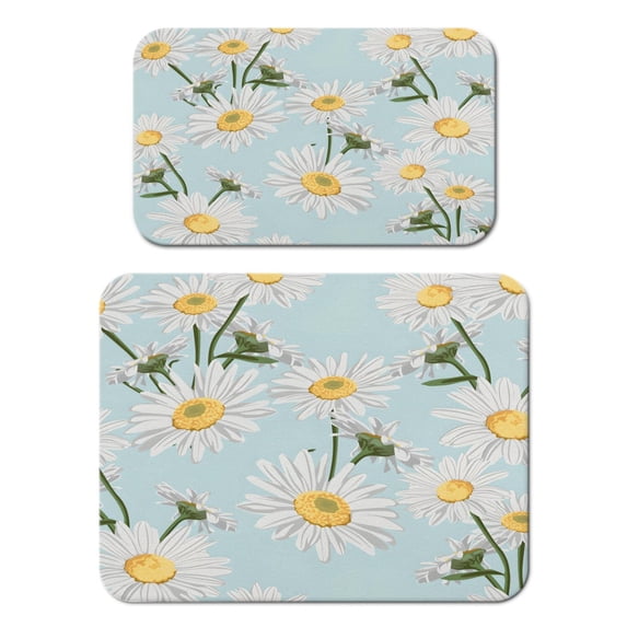 2 Pack Washable Rubber Daisy Cute Floral Dish Drying Mats for Kitchen Counter Home Large Coffee Bar Pad Accessories and Decor for Utensils Stemware (2pcs 18''x24''+19.5''x12'')