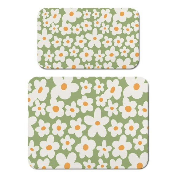 2 Pack Washable Rubber Daisy Cute Floral Dish Drying Mats for Kitchen Counter Home Large Coffee Bar Pad Accessories and Decor for Utensils Stemware (2pcs 18''x24''+19.5''x12'')