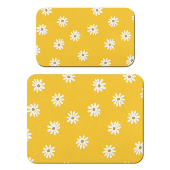 2 Pack Washable Rubber Daisy Cute Floral Dish Drying Mats for Kitchen Counter Home Large Coffee Bar Pad Accessories and Decor for Utensils Stemware (2pcs 18''x24''+19.5''x12'')