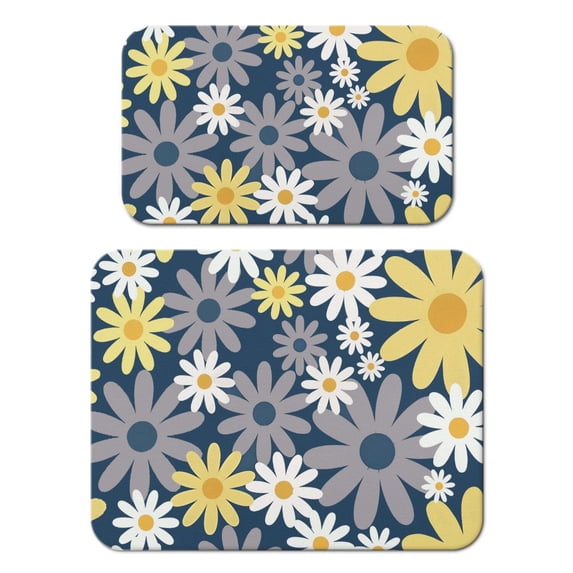 2 Pack Washable Rubber Daisy Cute Floral Dish Drying Mats for Kitchen Counter Home Large Coffee Bar Pad Accessories and Decor for Utensils Stemware (2pcs 18''x24''+19.5''x12'')