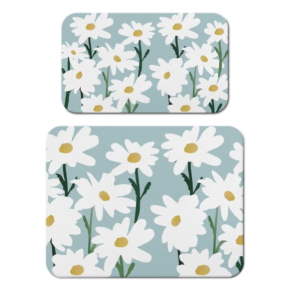 2 Pack Washable Rubber Daisy Cute Floral Dish Drying Mats for Kitchen Counter Home Large Coffee Bar Pad Accessories and Decor for Utensils Stemware (2pcs 18''x24''+19.5''x12'')