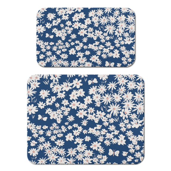 2 Pack Washable Rubber Daisy Cute Floral Dish Drying Mats for Kitchen Counter Home Large Coffee Bar Pad Accessories and Decor for Utensils Stemware (2pcs 18''x24''+19.5''x12'')