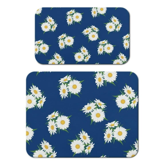 2 Pack Washable Rubber Daisy Cute Floral Dish Drying Mats for Kitchen Counter Home Large Coffee Bar Pad Accessories and Decor for Utensils Stemware (2pcs 18''x24''+19.5''x12'')